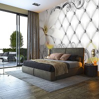 Флизелиновые 3д фотообои 460x300 см Гламурный стиль Белый цветок на стеганом узоре (10305V12) +клей