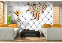 Флизелиновые 3д фотообои 368x254 см Стеганый узор с белым цветком в гламурном стиле (10306V8) +клей