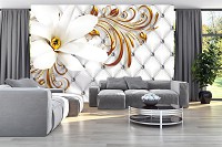 Флизелиновые 3д фотообои Стеганый узор с белым цветком в гламурном стиле (10306V)+клей