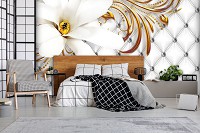 Флизелиновые 3д фотообои 520x318 см Стеганый узор с белым цветком в гламурном стиле (10306VEXXXXXL) +клей
