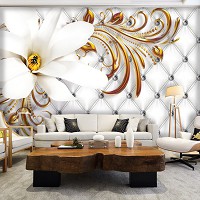 Лилии флизелиновые 3д фотообои 368x280 см Стеганый узор с белым цветком в гламурном стиле (10306V10) +клей