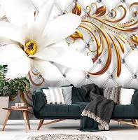 Флизелиновые 3д фотообои 460x300 см Стеганый узор с белым цветком в гламурном стиле (10306V12) +клей