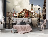 Красивые флизелиновые фотообои на кухню 312x219 см 3Д Город Познань Вид на Ратушу (10308VEXXL) +клей