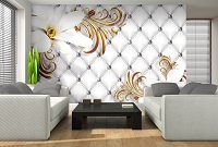 Флизелиновые 3д фотообои 254x184 см Стеганый узор с двумя белыми цветами в гламурном стиле (10309V4)+клей