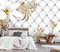 Флизелиновые 3д фотообои Стеганый узор с двумя белыми цветами в гламурном стиле (10309V)+клей - вид 8 миниатюра