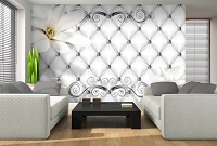 3д флизелиновые фотообои 368x280 см Стеганый узор и два белых цветка (10314V10) +клей