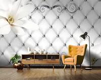 3д флизелиновые фотообои 368x254 см Стеганый узор и два белых цветка (10314V8) +клей