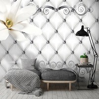 Флизелиновые фотообои 3д 416x254 см Стеганый узор и два белых цветка (10314VEXXXL) +клей