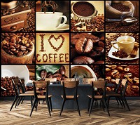 Моющиеся флизелиновые фотообои на кухню 368x280 см Я люблю кофе коллаж (10315V10) +клей