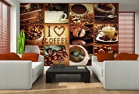 Флизелиновые фотообои для кухни 416x254 см Коллаж - кофейные чашки и зерна (10316VEXXXL) +клей