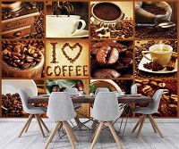 Флизелиновые фотообои на кухню 368x280 см Коллаж - кофейные чашки и зерна (10316V10) +клей