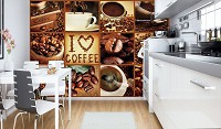 Моющиеся флизелиновые фотообои на кухню 460x300 см Коллаж - кофейные чашки и зерна (10316V12) +клей