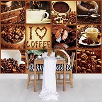 Флизелиновые фотообои на кухню 254x184 см Коллаж - кофейные чашки и зерна (10316V4)+клей