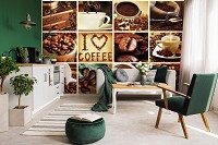 Популярные флизелиновые фотообои на кухню 416x254 см Я люблю кофе коллаж (10317VEXXXL) +клей