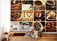 Флизелиновые фотообои на кухню 368x280 см Я люблю кофе коллаж (10317V10) +клей