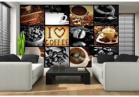 Флизелиновые фотообои на кухню 368x254 см Я люблю кофе коллаж (10318V8) +клей