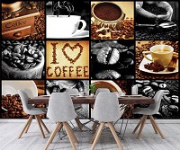 Флизелиновые фотообои на кухню кофейные зерна и чашки Я люблю кофе коллаж (10318V)+клей