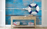 Флизелиновые фотообои море 416x290 см Спасательный круг на синих досках (10324VEXXXXL) +клей