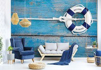 Флизелиновые фотообои море 368x280 см Спасательный круг на синих досках (10324V10) +клей