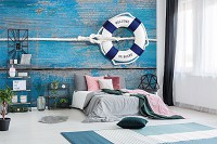 Флизелиновые фотообои морские 368x254 см Спасательный круг на синих досках (10324V8) +клей