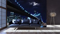 Фотообои Нью-Йорк 3д в синих тонах 368x254 см Мост под луной в ночном городе (10328P8)+клей - вид 8 миниатюра