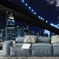 Флизелиновые синие фотообои город 416x290 см Мост под луной в ночном Нью-Йорке (10328VEXXXXL) +клей - вид 8 миниатюра