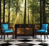 3Д Природа Солнце Ландшафт флизелиновые фотообои 254x184 см Высокие деревья в лесу (10331V4)+клей