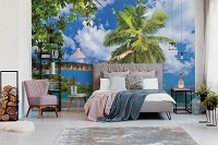 Красиві фотошпалери з природою 3Д Пейзаж Острів 368х254 см Самотня пальма на морському пляжі (10332P8)+клей