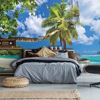 3Д Пейзаж Остров флизелиновые фотообои море 312x219 см Одинокая пальма на пляже (10332VEXXL) +клей