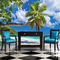 3Д Пейзаж Остров флизелиновые фотообои море 416x254 см Одинокая пальма на пляже (10332VEXXXL) +клей