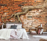 Флизелиновые фотообои в зал 3Д Кирпичи 416x254 см Корень на стене (10333VEXXXL)+клей