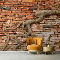 Флизелиновые фотообои в зал 3Д Кирпичи 416x254 см Корень на стене (10333VEXXXL)+клей - вид 9 миниатюра