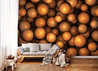 Флизелиновые 3Д фотообои под дерево 312x219 см Коричневые деревянные шары (10336VEXXL)+клей