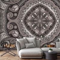 Флизелиновые фотообои абстракция Орнаменты Фольклор Этно 254x184 см Серая мозаика (10367V4)+клей