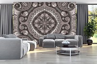 Флизелиновые фотообои узоры Абстракция Орнаменты Фольклор Этно 368x254 см Серая мозаика (10367V8)+клей