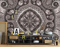 Флизелиновые фотообои абстракция на стену Орнаменты Фольклор Этно 312x219 см Серая мозаика (10367VEXXL)+клей