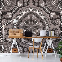 Флізелінові фотошпалери абстракція Фольклор Етно Орнаменти 254x184 см Сіра мозаїка (10367V4)+клей - вид 8 мініатюра