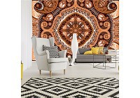 Флизелиновые фотообои геометрический узор 254x184 см Коричневый орнамент мозаика (10368V4)+клей - вид 5 миниатюра