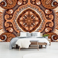 Флизелиновые фотообои геометрический узор 254x184 см Коричневый орнамент мозаика (10368V4)+клей