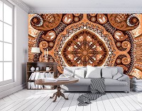 Красивые флизелиновые фотообои абстракция 368x254 см Коричневый орнамент мозаика (10368V8)+клей