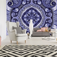 Флизелиновые фотообои абстракция в интерьере 312x219 см Фиолетовый орнамент мозаика (10369VEXXL)+клей