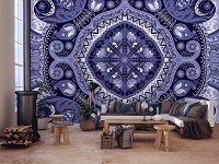 Флизелиновые фотообои под плитку на кухню 368x254 см Фиолетовый орнамент мозаика (10369V8)+клей