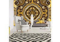 Флизелиновые фотообои с геометрическим рисунком 368x254 см Желто-коричневый орнамент мозаика (10370V8)+клей