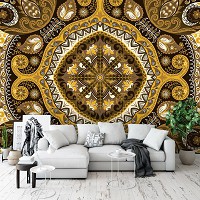 Абстрактные флизелиновые фотообои на стену 312x219 см Желто-коричневый орнамент мозаика (10370VEXXL)+клей - вид 6 миниатюра