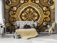 Флизелиновые фотообои геометрический узор 254x184 см Желто-коричневый орнамент мозаика (10370V4)+клей