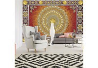 Флизелиновые фотообои абстракция 368x254 см Мандала с золотыми и оранжевыми орнаментами (10372V8)+клей