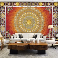 Флізелінові фотошпалери 254x184 см Мандала із золотими та помаранчевими орнаментами (10372V4)+клей - вид 9 мініатюра