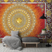 Флизелиновые фотообои 254x184 см Мандала с золотыми и оранжевыми орнаментами (10372V4)+клей