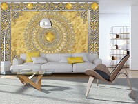 Флизелиновые фотообои геометрический узор 312x219 см Индия Мандала с золотым орнаментом (10373VEXXL)+клей