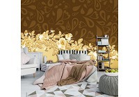 Популярные флизелиновые фотообои 254x184 см Золотые розы и цветочные сердца (10375V4)+клей